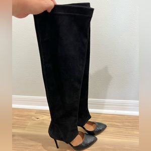 Alexa Wagner suede heels knee high black python snakeskin pumps shoes leather